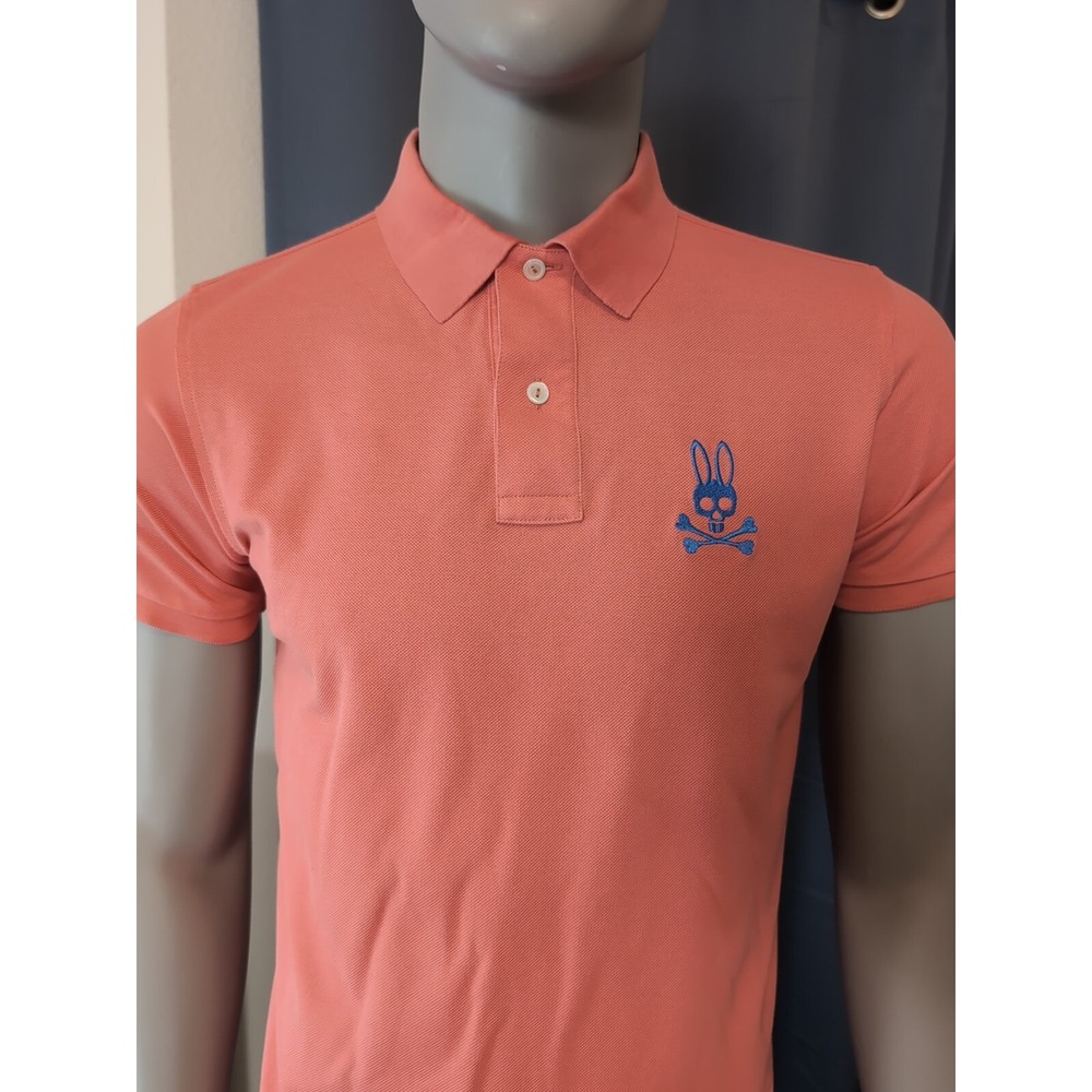 Psycho Bunny Classic Pique Polo Shirt Mens Small 4 Coral Pink Pima Cotton Casual